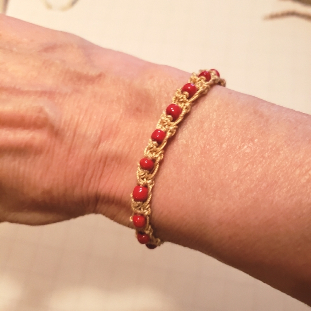 Handcrafted "Single File" Bead Crochet Bracelet